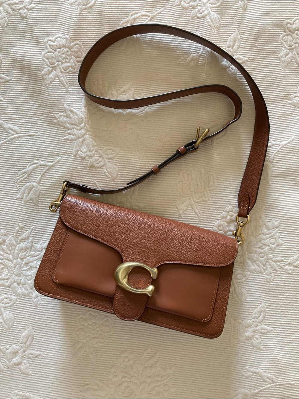 Coach Tan Leather Saddle Crossbody with Gold 'C' Clasp